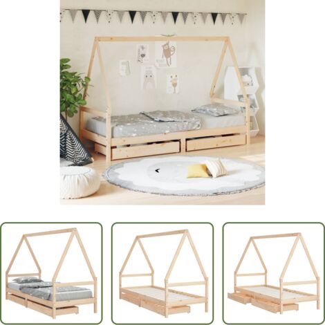 Cama de madera -  Estructura de cama infantil con cajones madera pino 90x190 cm