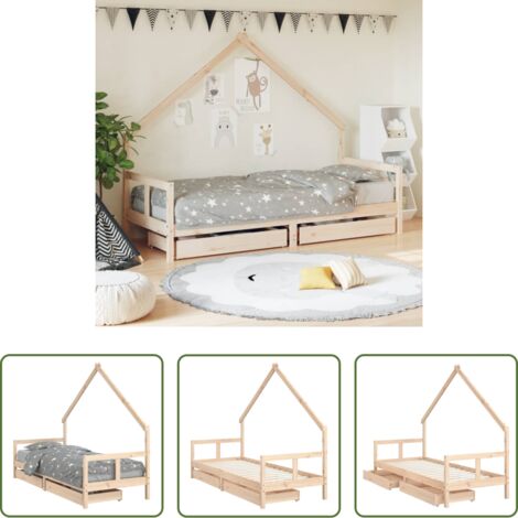 Cama de madera -  Estructura de cama para niños con cajones madera pino 80x200 cm