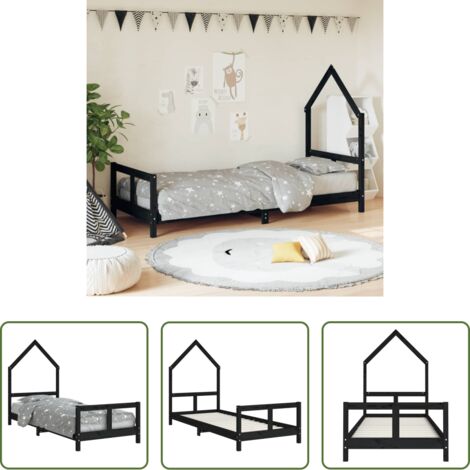 Cama de madera -  Estructura de cama para niños madera de pino negro 80x200 cm