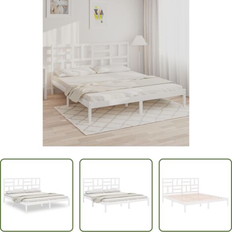 Cama de madera -  Estructura de cama sin colchón madera maciza blanco 180x200 cm