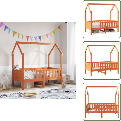 Cama de madera maciza - vidaXL Cama con forma de casa de niños madera maciza marrón 70x140 cm - Cama con forma de casa