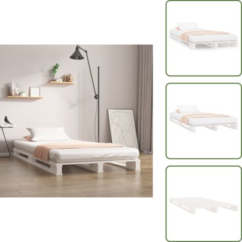 Cama de madera maciza - vidaXL Cama de palets madera maciza pino blanca pequeña 75x190 cm - Cama de pino blanco