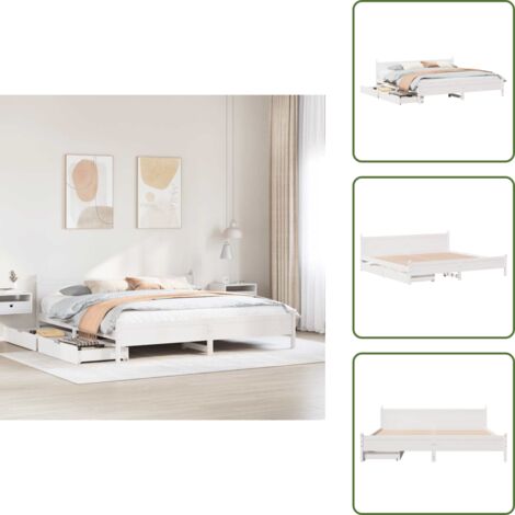 Cama de madera maciza - vidaXL Cama sin colchón madera maciza de pino blanca 180x200 cm - Cama con cabecero