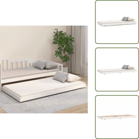 Cama de madera maciza - vidaXL Cama sin colchón madera maciza de pino blanca 80x200 cm - Cama con ruedas