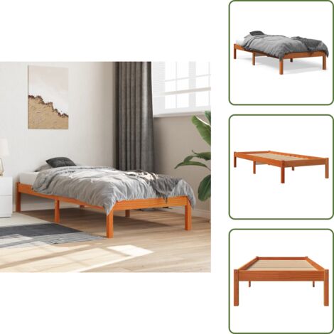 Cama de madera maciza - vidaXL Cama sin colchón madera maciza de pino marrón cera 100x200 cm - Cama de pino marrón