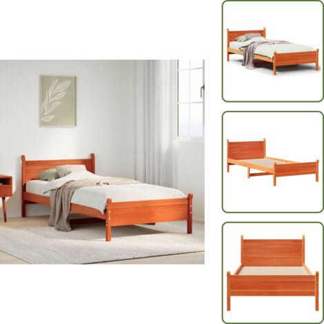 Cama de madera maciza - vidaXL Cama sin colchón madera maciza de pino marrón cera 100x200 cm - Cama de pino marrón