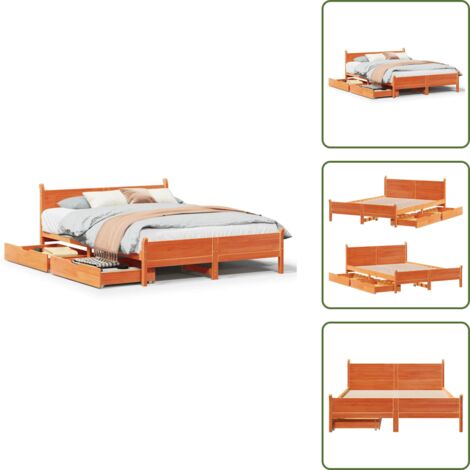 Cama de madera maciza - vidaXL Cama sin colchón madera maciza de pino marrón cera 120x200 cm - Cama con cabecero