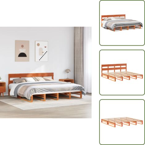 Cama de madera maciza - vidaXL Cama sin colchón madera maciza de pino marrón cera 180x200 cm - Cama de pino marrón