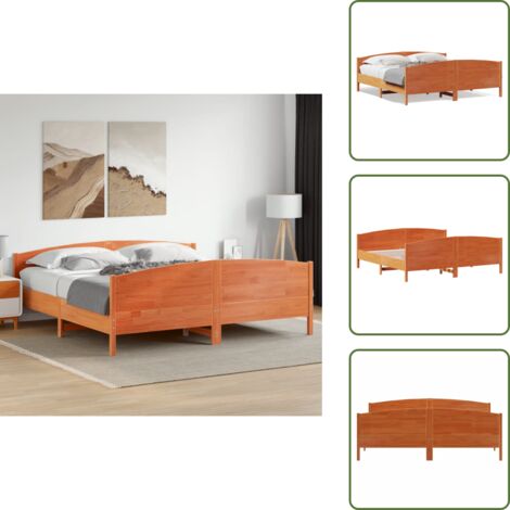 Cama de madera maciza - vidaXL Cama sin colchón madera maciza de pino marrón cera 180x200 cm - Cama de pino marrón