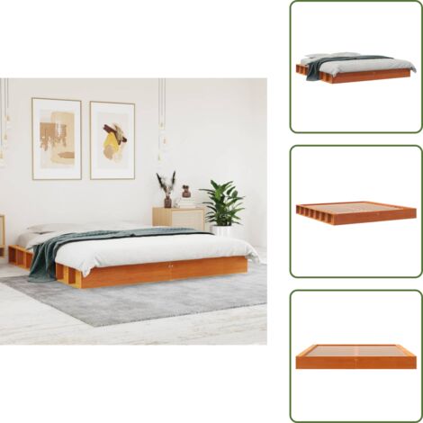 Cama de madera maciza - vidaXL Cama sin colchón madera maciza de pino marrón cera 200x200 cm - Cama de pino marrón