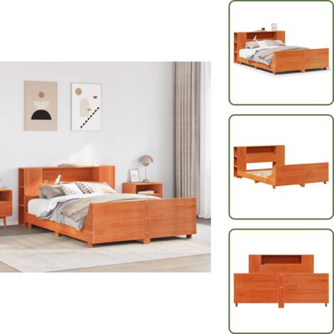 Cama de madera maciza - vidaXL Cama sin colchón madera maciza pino marrón cera 150x200 cm - Cama con cabecero