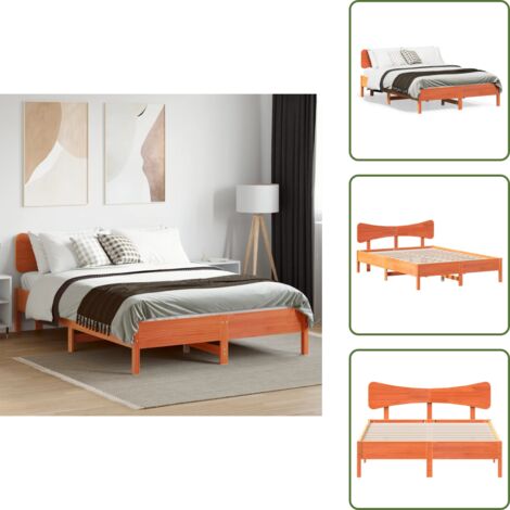 Cama de madera maciza - vidaXL Cama sin colchón madera maciza pino marrón cera 150x200 cm - Cama con cabecero