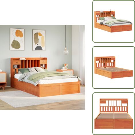Cama de madera maciza - vidaXL Cama sin colchón madera maciza pino marrón cera 150x200 cm - Cama con cabecero