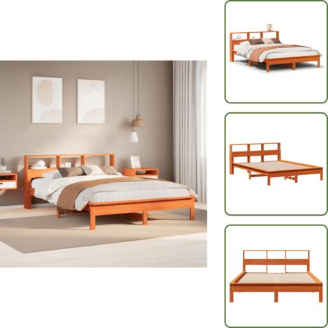 Cama de madera maciza - vidaXL Cama sin colchón madera maciza pino marrón cera 150x200 cm - Cama de madera con cabecero