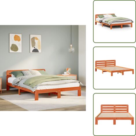 Cama de madera maciza - vidaXL Cama sin colchón madera maciza pino marrón cera 150x200 cm - Cama de madera con cabecero