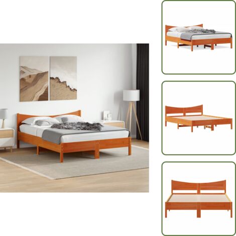 Cama de madera maciza - vidaXL Cama sin colchón madera maciza pino marrón cera 150x200 cm - Cama de madera contrachapada