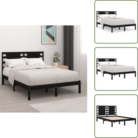 Cama de madera maciza - vidaXL Estructura de cama de madera maciza de pino negra 140x190 cm - Cama de pino negra