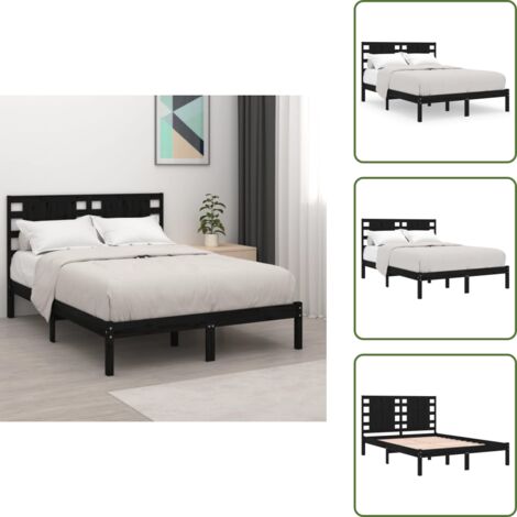 Cama de madera maciza - vidaXL Estructura de cama de madera maciza de pino negra 200x200 cm - Cama de pino negro