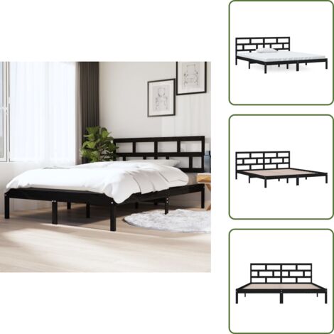Cama de madera maciza - vidaXL Estructura de cama de madera maciza de pino negro 140x190 cm - Cama de pino negro