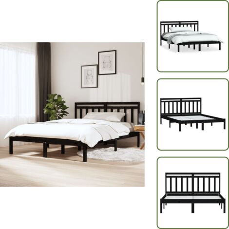 Cama de madera maciza - vidaXL Estructura de cama de madera maciza de pino negro 140x190 cm - Cama de pino negro