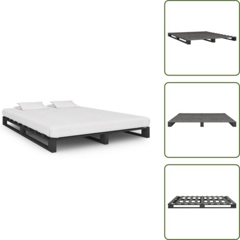Cama de madera maciza - vidaXL Estructura de cama de palets madera maciza pino gris 140x200 cm - Cama de palets