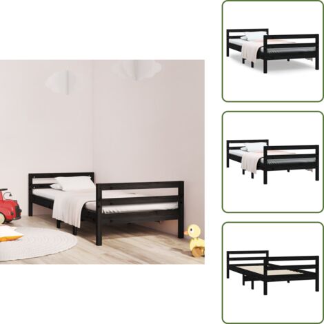 Cama de madera maciza - vidaXL Estructura de cama madera maciza de pino negro 75x190 cm - Cama de pino negro