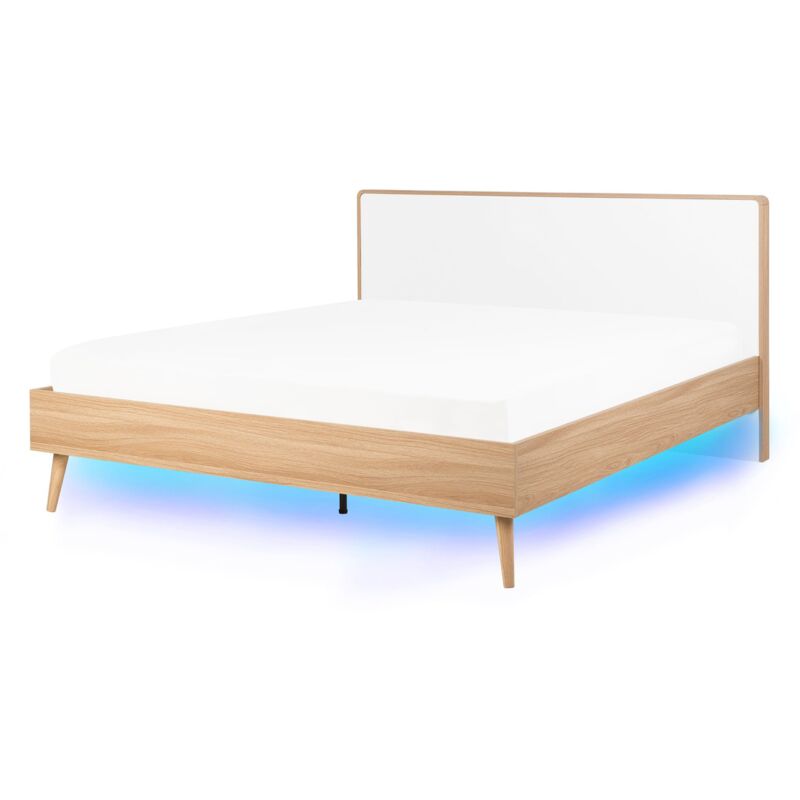 

Beliani - Cama de madera marrón/blanca con LED 140x200 cm SERRIS