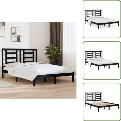 Cama de madera negra - vidaXL Estructura de cama de madera maciza de pino negra 140x190 cm - Cama de madera maciza