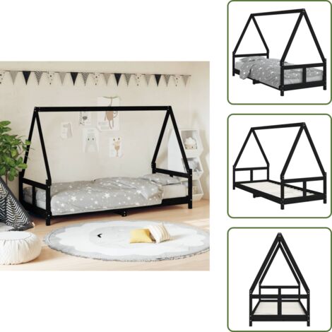 Cama de madera negra - vidaXL Estructura de cama para niños madera de pino negro 80x200 cm - Cama infantil