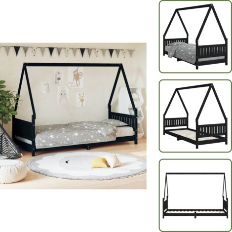 Cama de madera negra - vidaXL Estructura de cama para niños madera de pino negro 80x200 cm - Cama infantil