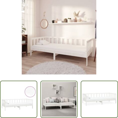 Cama de madera -  Sofá cama con colchón madera de pino maciza blanco 90x200 cm