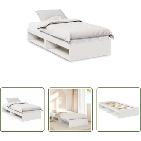 Cama de madera -  Sofá cama con colchón madera maciza de pino blanco 90x200 cm