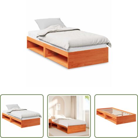 Cama de madera -  Sofá cama con colchón madera maciza pino marrón cera 80x200 cm