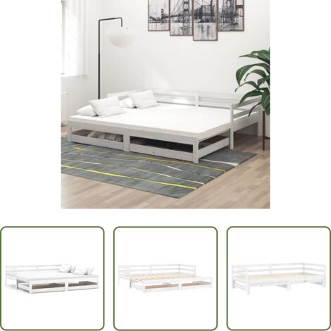 Cama de madera -  Sofá cama extraíble madera maciza de pino blanco 2x(90x200) cm