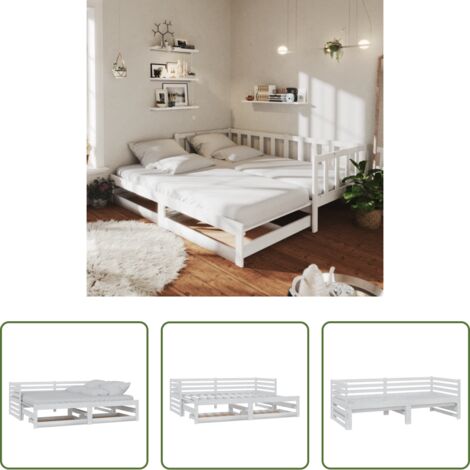 Cama de madera -  Sofá cama extraíble madera maciza de pino blanco 2x(90x200) cm