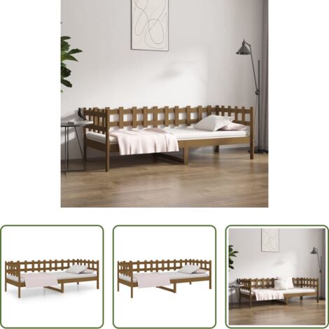Cama de madera -  Sofá cama sin colchón madera maciza pino marrón miel 80x200 cm