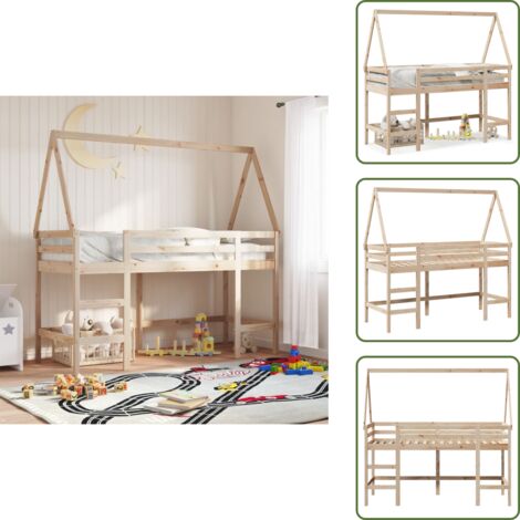 Cama de madera - vidaXL Cama alta con escalera y techo madera maciza de pino 80x200 cm - Cama con barandillas