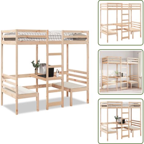Cama de madera - vidaXL Cama alta con escritorio y asientos madera maciza 75x190 cm - Cama de pino