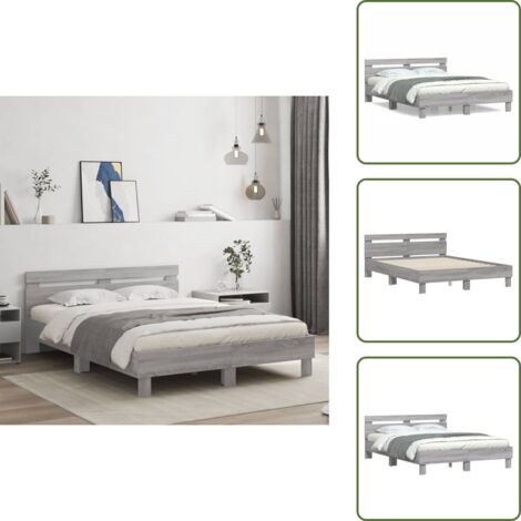 Cama de madera - vidaXL Cama con cabecero madera de ingeniería gris Sonoma 140x190 cm - Cama con listones