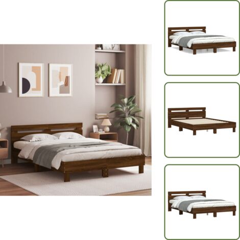 Cama de madera - vidaXL Cama con cabecero madera de ingeniería marrón roble 140x190 cm - Cama con listones