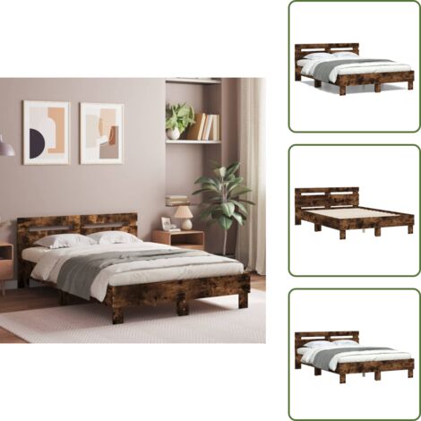 Cama de madera - vidaXL Cama con cabecero madera de ingeniería roble ahumado 120x200 cm - Cama con listones