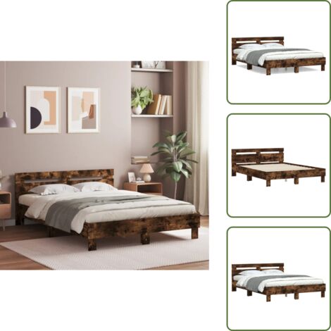 Cama de madera - vidaXL Cama con cabecero madera de ingeniería roble ahumado 140x190 cm - Cama con listones