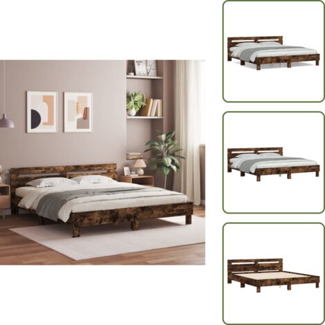 Cama de madera - vidaXL Cama con cabecero madera de ingeniería roble ahumado 200x200 cm - Cama con listones