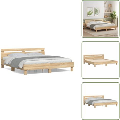 Cama de madera - vidaXL Cama con cabecero madera de ingeniería roble Sonoma 160x200 cm - Cama con listones