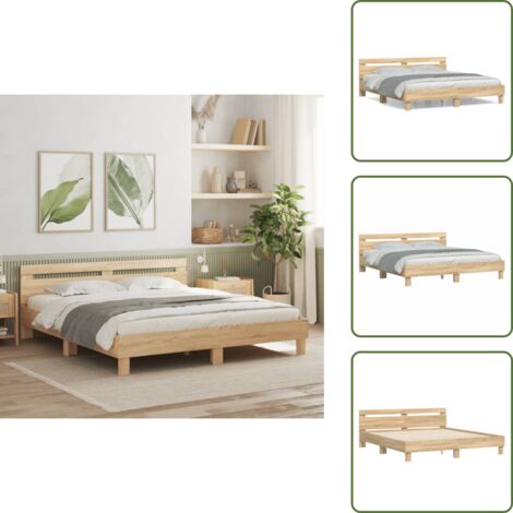 Cama de madera - vidaXL Cama con cabecero madera de ingeniería roble Sonoma 200x200 cm - Cama con listones