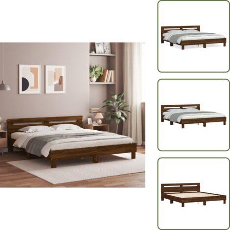 Cama de madera - vidaXL Cama con cabecero madera ingeniería marrón roble 200x200 cm - Cama con listones