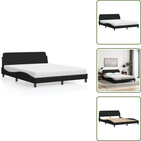 Cama de madera - vidaXL Cama con colchón Dover de tela negro 160x200 cm - Cama con cabecero