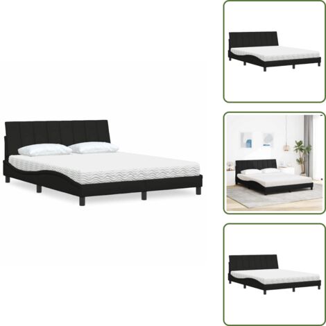Cama de madera - vidaXL Cama con colchón Hanko de tela negro 160x200 cm - Cama con cabecero