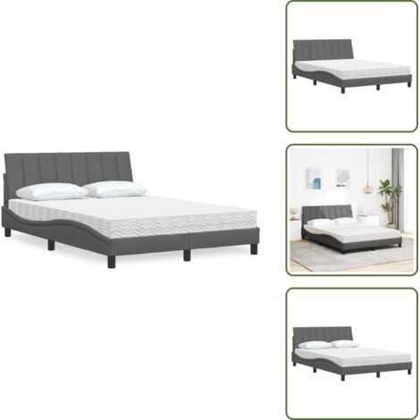 Cama de madera - vidaXL Cama con colchón Hanko tela gris oscuro 120x200 cm - Cama de tela