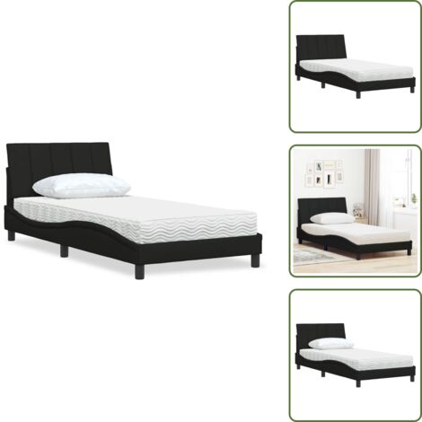 Cama de madera - vidaXL Cama con colchón Hanko tela negro 100x200 cm - Cama de tela